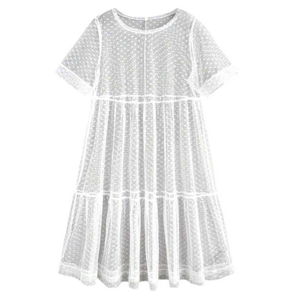 WHITE ☆ SWISS DOT ☆ TULLE ☆ SHEER TIERED MIDI DRESS ☆ NWT - Picture 2 of 7